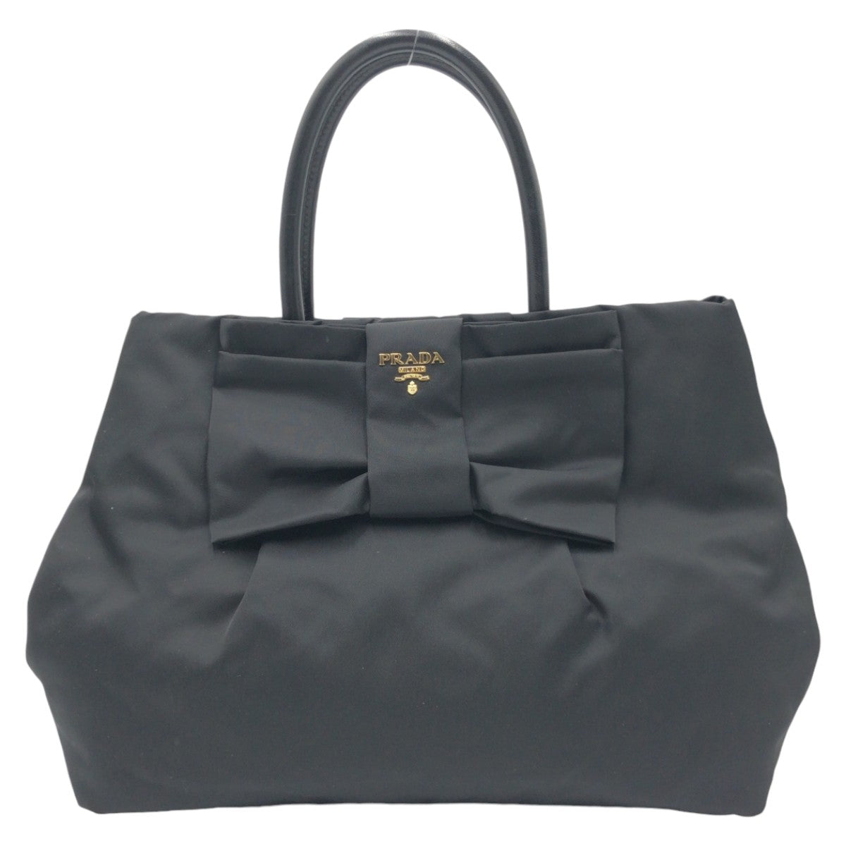 12519
 PRADA Prada Tessuto Triangle Logo Ribbon Black Gold Hardware Nylon Tote Bag Handbag Women's