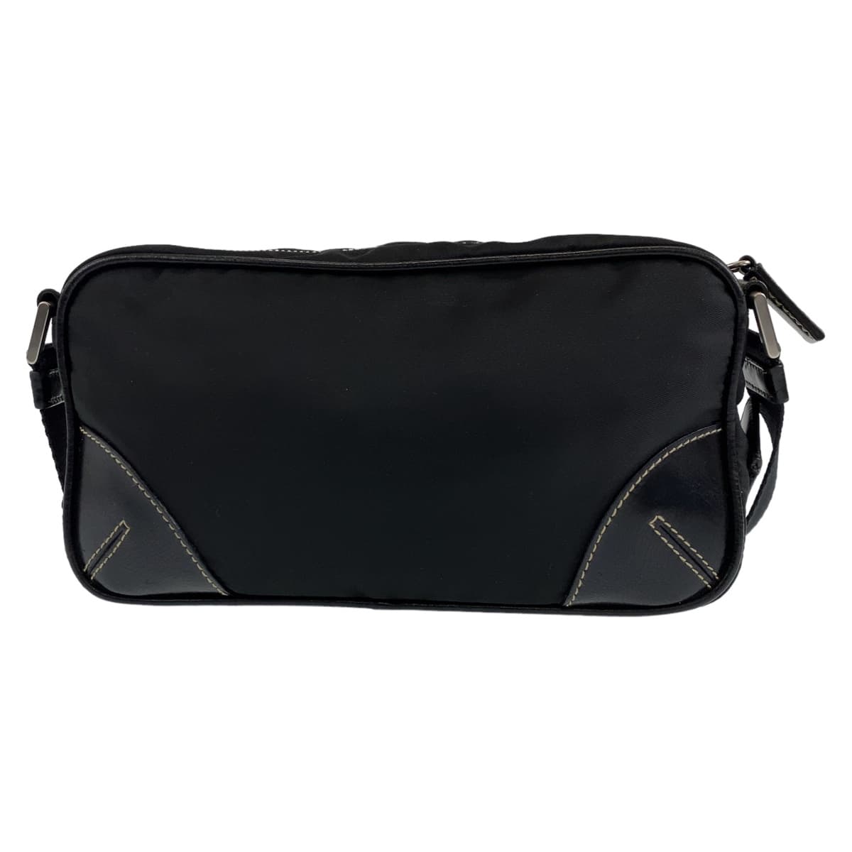 PRADA Tessuto Triangle Logo Plate Black Silver Hardware Nylon Shoulder Bag Crossbody Women's