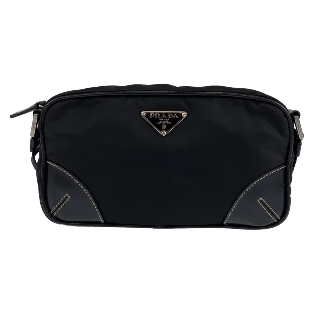 PRADA Tessuto Triangle Logo Plate Black Silver Hardware Nylon Shoulder Bag Crossbody Women's