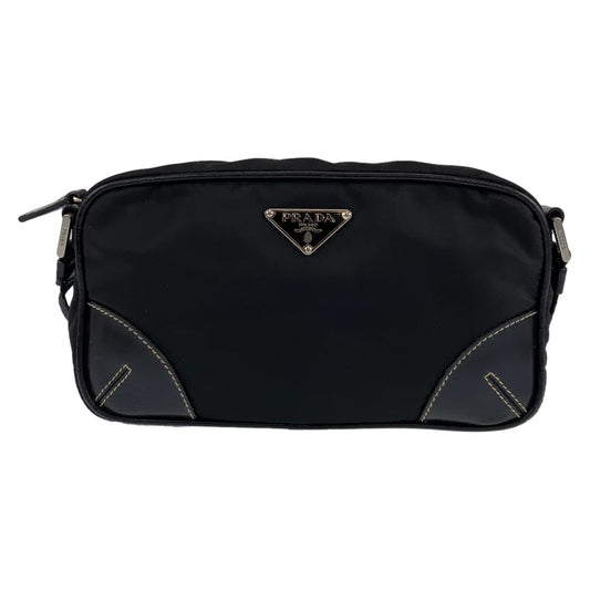 PRADA Tessuto Triangle Logo Plate Black Silver Hardware Nylon Shoulder Bag Crossbody Women's