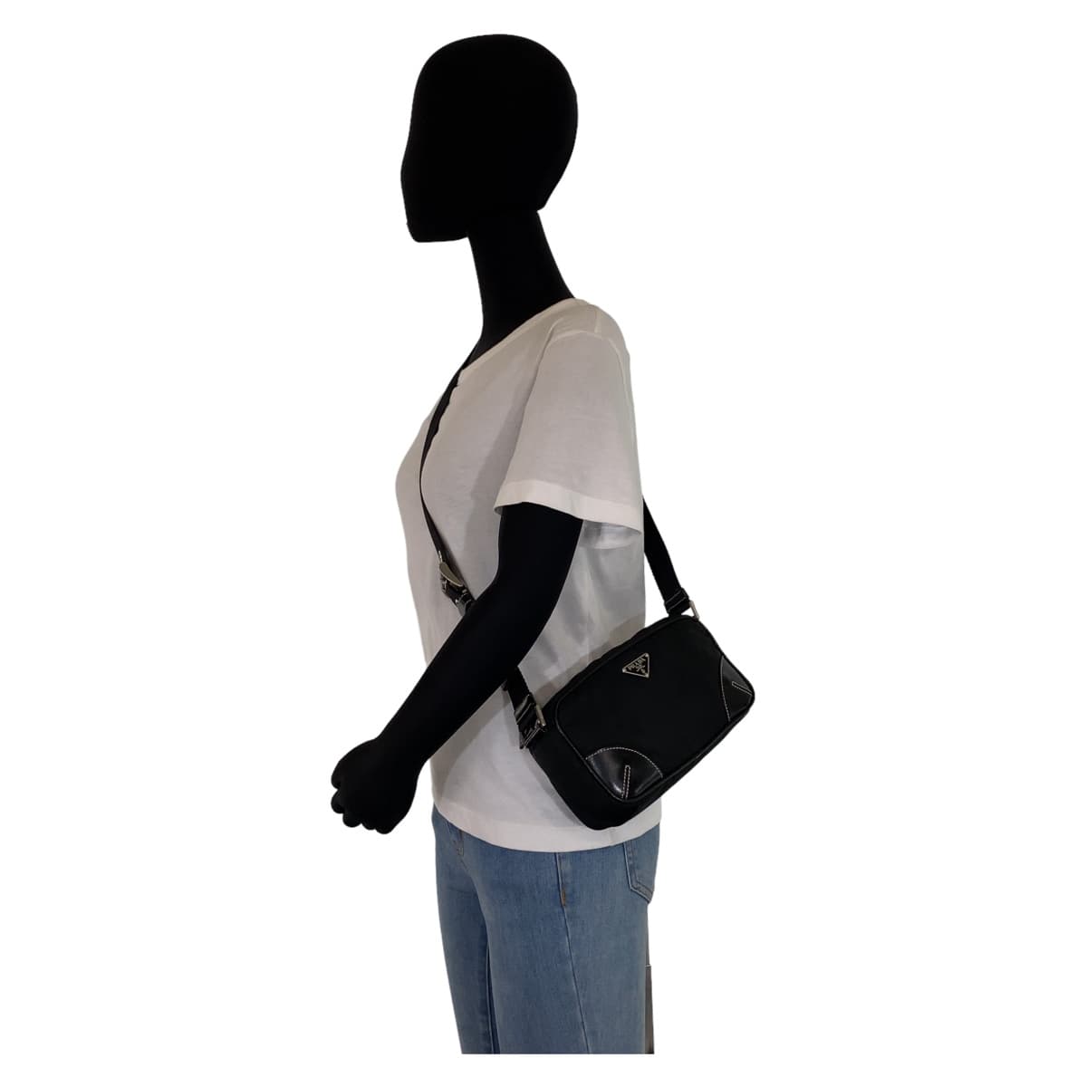 PRADA Tessuto Triangle Logo Plate Black Silver Hardware Nylon Shoulder Bag Crossbody Women's