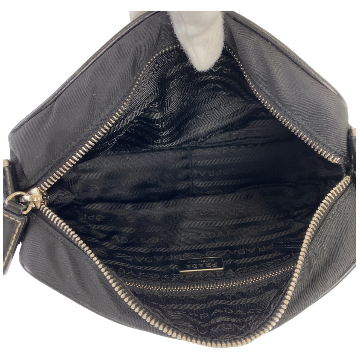 PRADA Tessuto Triangle Logo Plate Black Silver Hardware Nylon Shoulder Bag Crossbody Women's