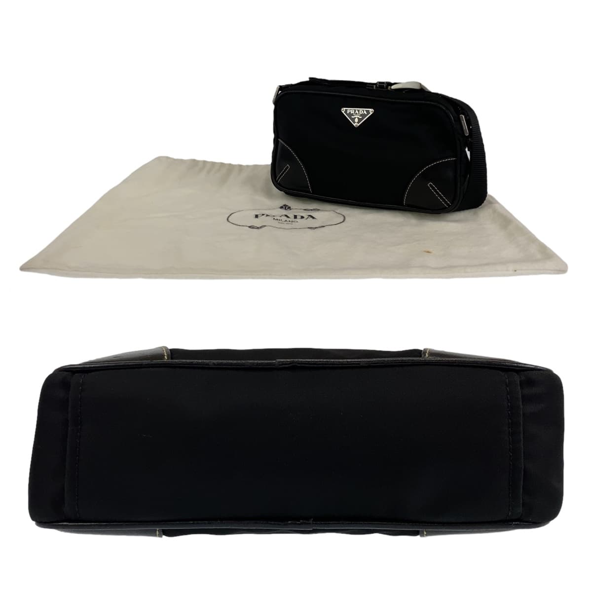 PRADA Tessuto Triangle Logo Plate Black Silver Hardware Nylon Shoulder Bag Crossbody Women's