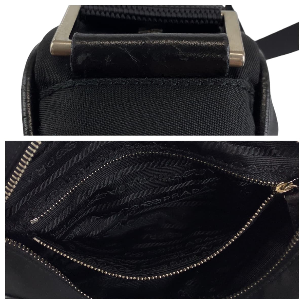 PRADA Tessuto Triangle Logo Plate Black Silver Hardware Nylon Shoulder Bag Crossbody Women's