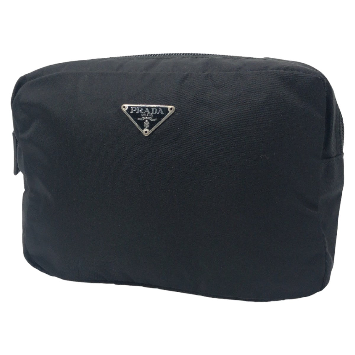 PRADA Prada Tessuto Triangle Logo Black Silver Hardware Nylon Pouch Accessory Pouch Women's