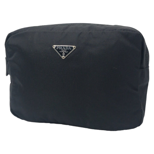 PRADA Prada Tessuto Triangle Logo Black Silver Hardware Nylon Pouch Accessory Pouch Women's