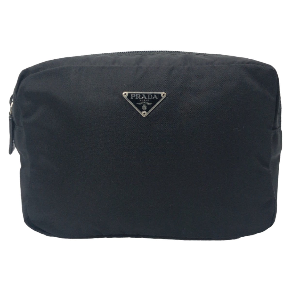 PRADA Prada Tessuto Triangle Logo Black Silver Hardware Nylon Pouch Accessory Pouch Women's