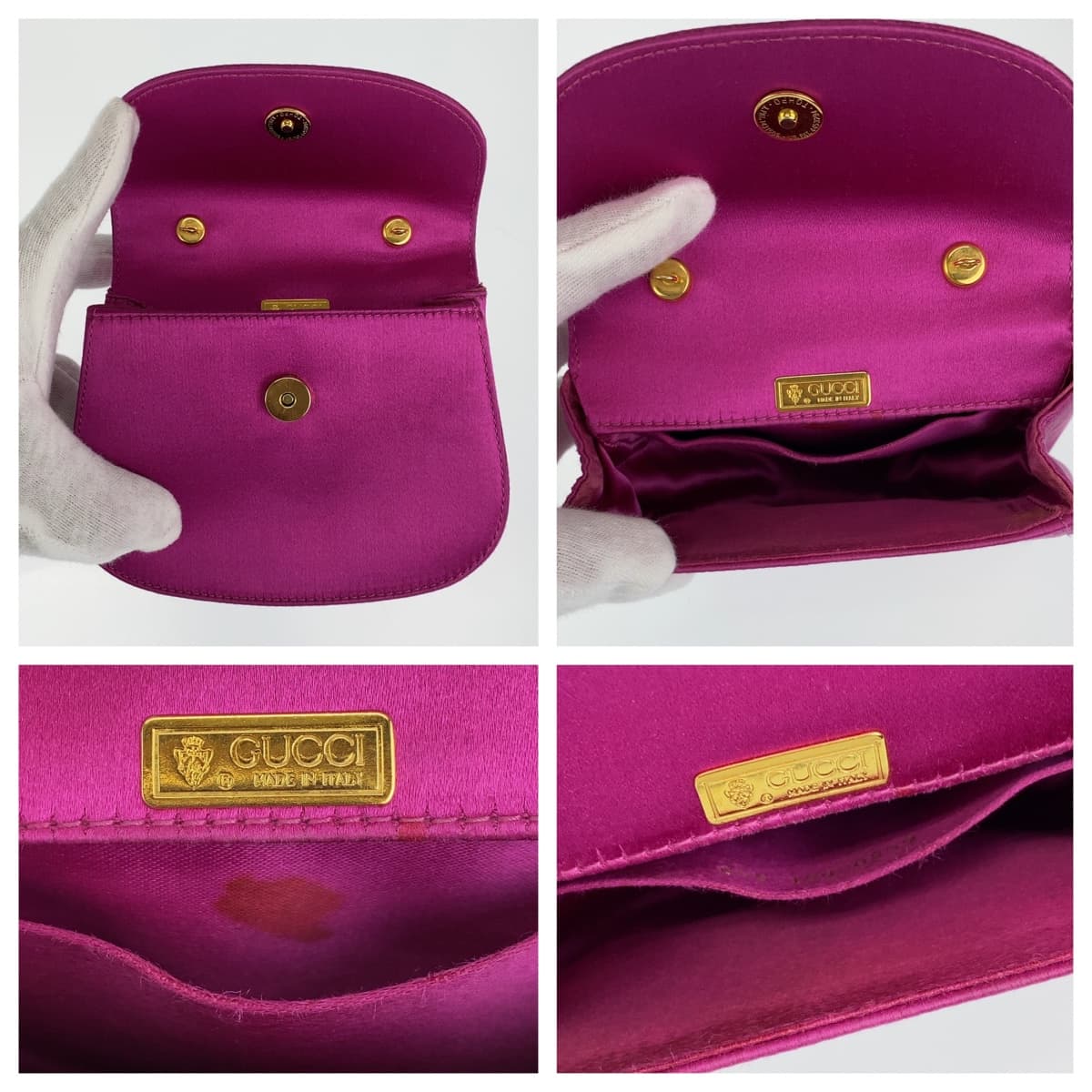 GUCCI グッチ バンブー パープル 紫 ゴールド金具 サテン ミニバッグ ハンドバッグ 斜め掛け 2WAY  レディース