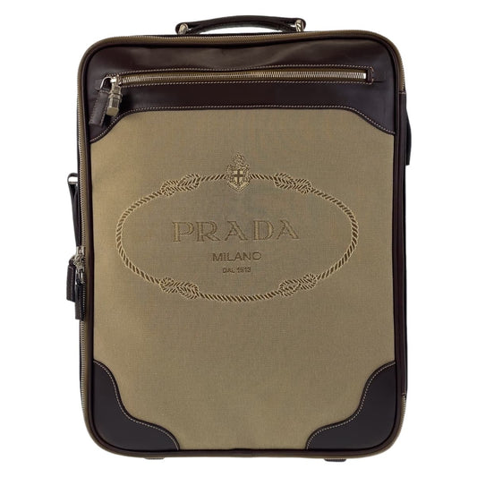 10662
PRADA プラダ ロゴジャガード ベージュ ブラウン 茶 シルバー金具 キャンバス / レザー スーツケース キャリーバッグ キャリーケース  レディース