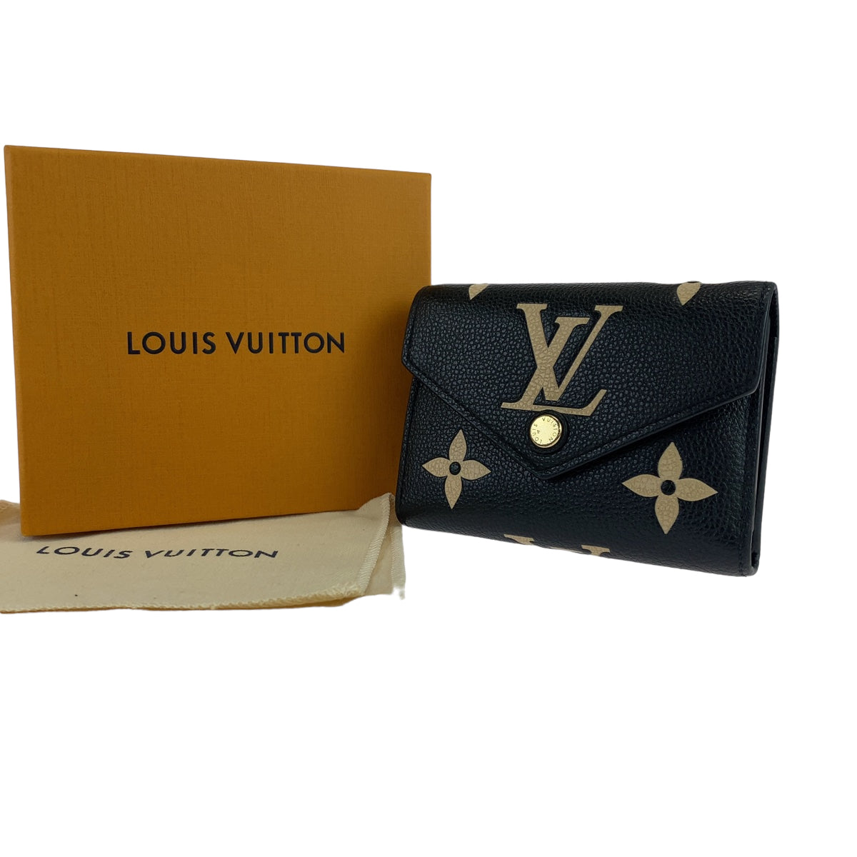 LOUIS VUITTON ルイヴィトン バイカラー モノグラム アンプラント ポルトフォイユ ヴィクトリーヌ ノワール ブラック 黒 ベージュ レザー M80968 三つ折り財布 コンパクトウォレット  レディース