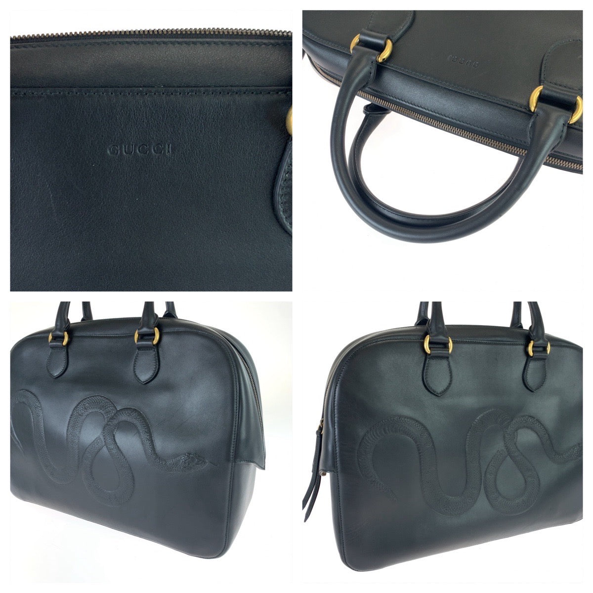 GUCCI グッチ スネーク ブラック 黒 ゴールド金具 レザー 450999 ボストンバッグ ハンドバッグ ビジネスバッグ  メンズ