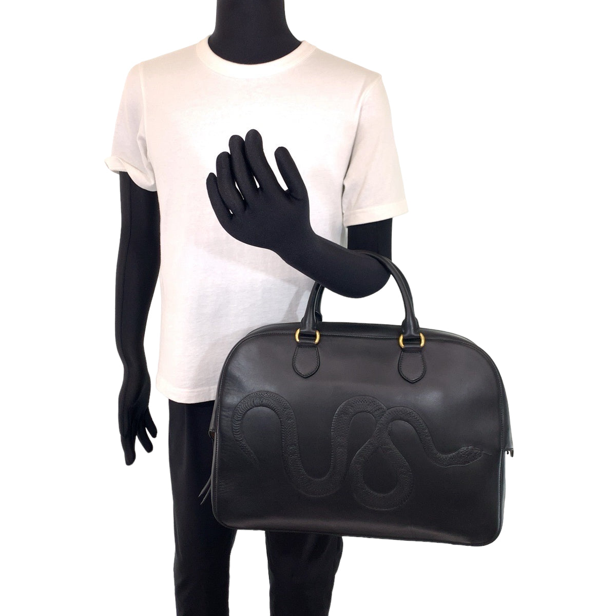 GUCCI グッチ スネーク ブラック 黒 ゴールド金具 レザー 450999 ボストンバッグ ハンドバッグ ビジネスバッグ  メンズ