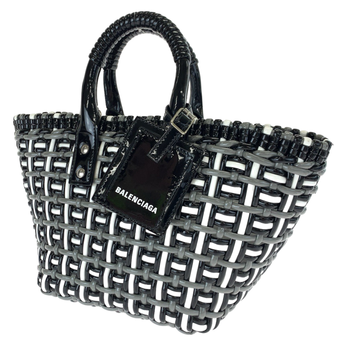 BALENCIAGA バレンシアガ ビストロ XS バスケット ブラック 黒 ホワイト 白 グレー 灰色 シルバー金具 ビニール 671342 ハンドバッグ カゴバッグ  レディース