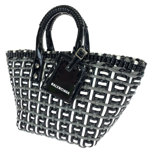BALENCIAGA バレンシアガ ビストロ XS バスケット ブラック 黒 ホワイト 白 グレー 灰色 シルバー金具 ビニール 671342 ハンドバッグ カゴバッグ  レディース