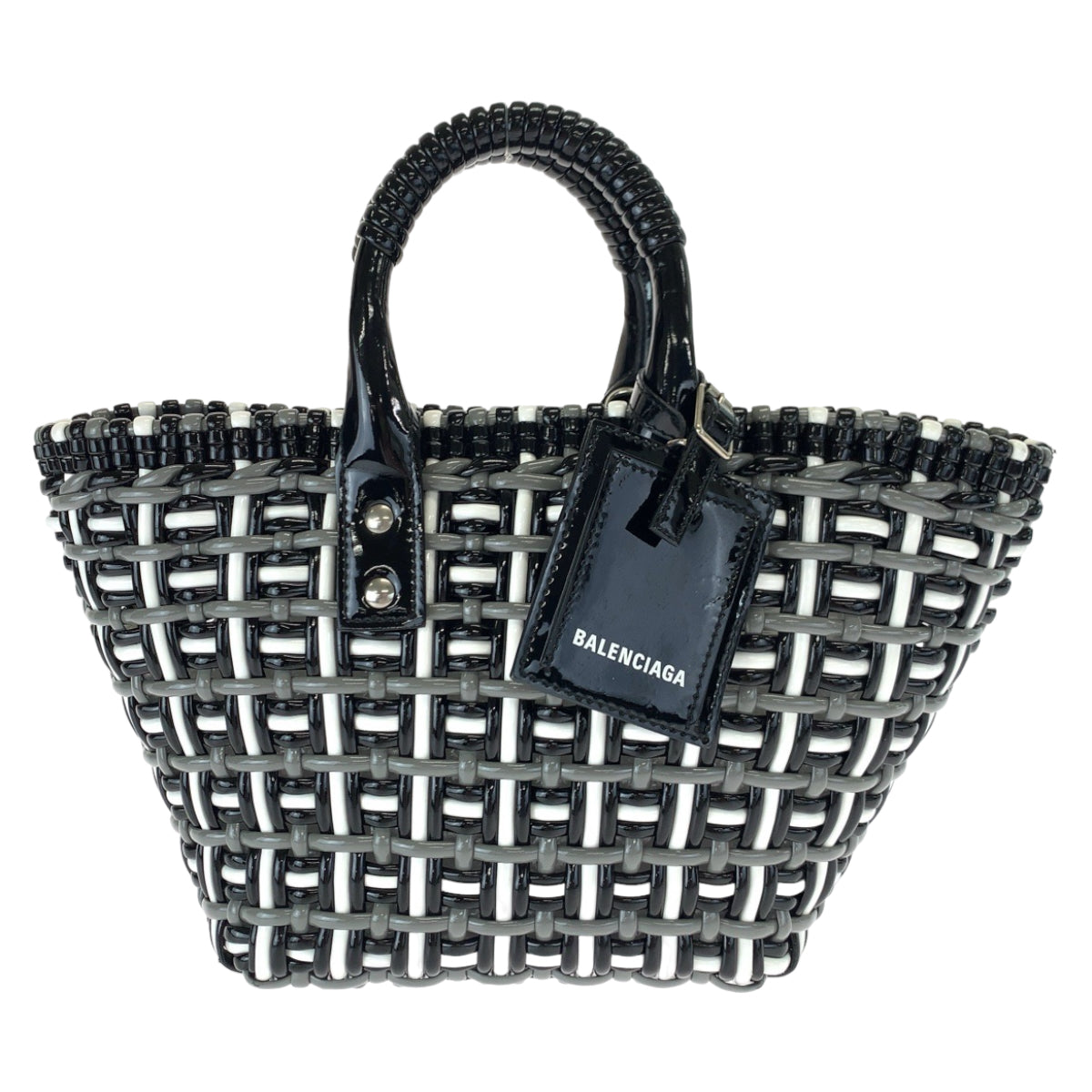 BALENCIAGA バレンシアガ ビストロ XS バスケット ブラック 黒 ホワイト 白 グレー 灰色 シルバー金具 ビニール 671342 ハンドバッグ カゴバッグ  レディース