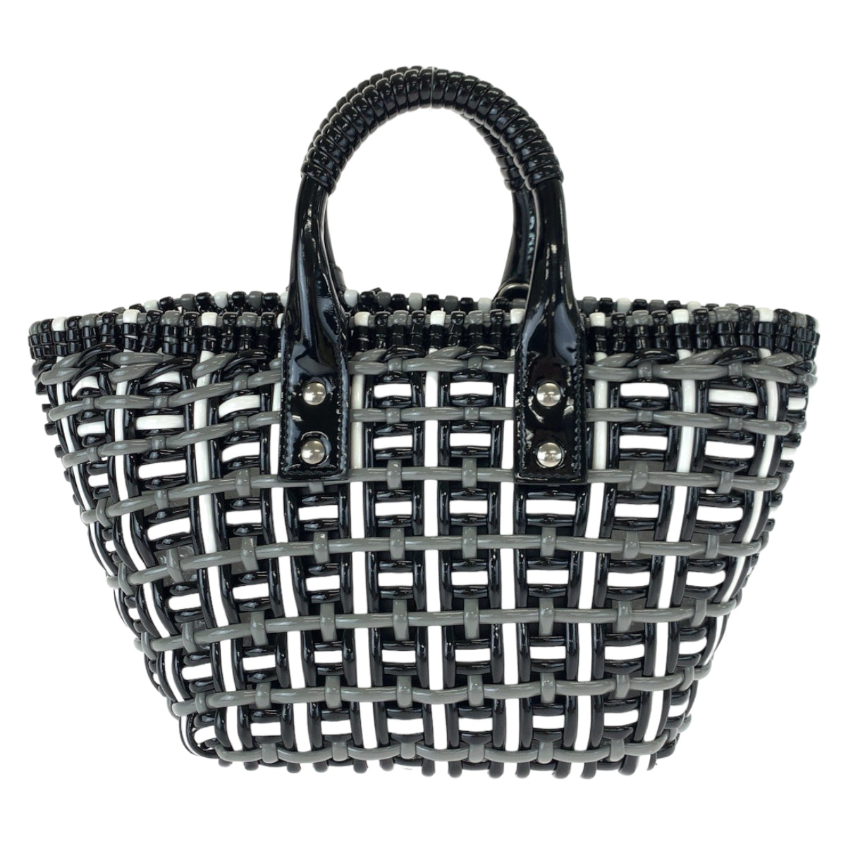 BALENCIAGA バレンシアガ ビストロ XS バスケット ブラック 黒 ホワイト 白 グレー 灰色 シルバー金具 ビニール 671342 ハンドバッグ カゴバッグ  レディース
