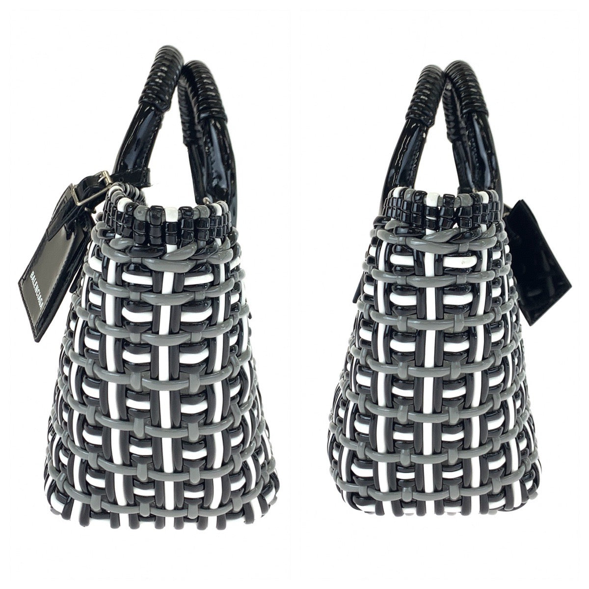 BALENCIAGA バレンシアガ ビストロ XS バスケット ブラック 黒 ホワイト 白 グレー 灰色 シルバー金具 ビニール 671342 ハンドバッグ カゴバッグ  レディース