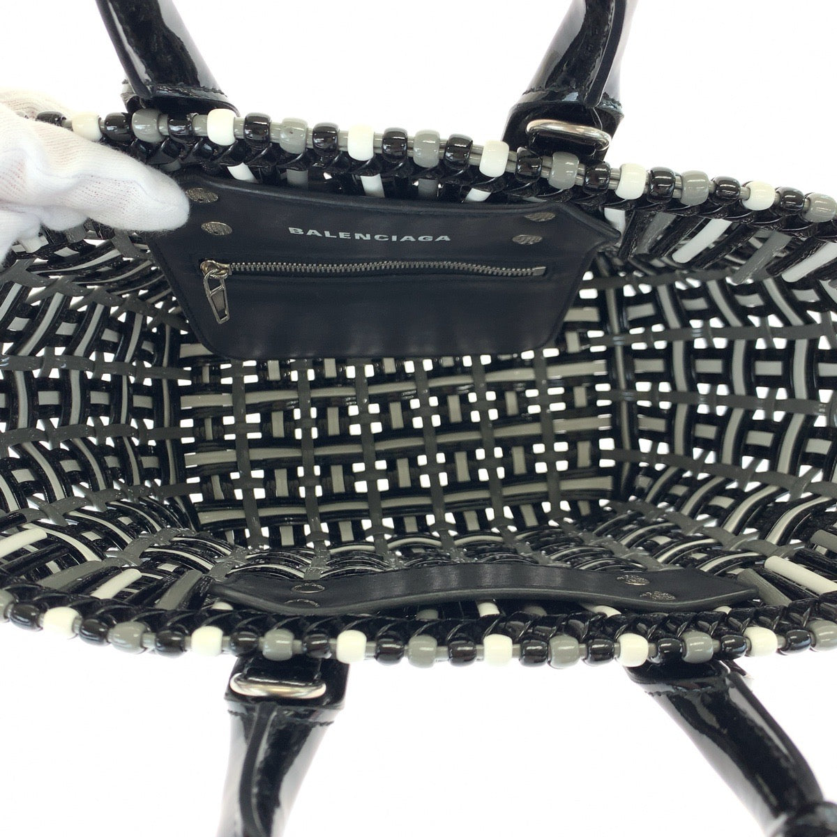 BALENCIAGA バレンシアガ ビストロ XS バスケット ブラック 黒 ホワイト 白 グレー 灰色 シルバー金具 ビニール 671342 ハンドバッグ カゴバッグ  レディース
