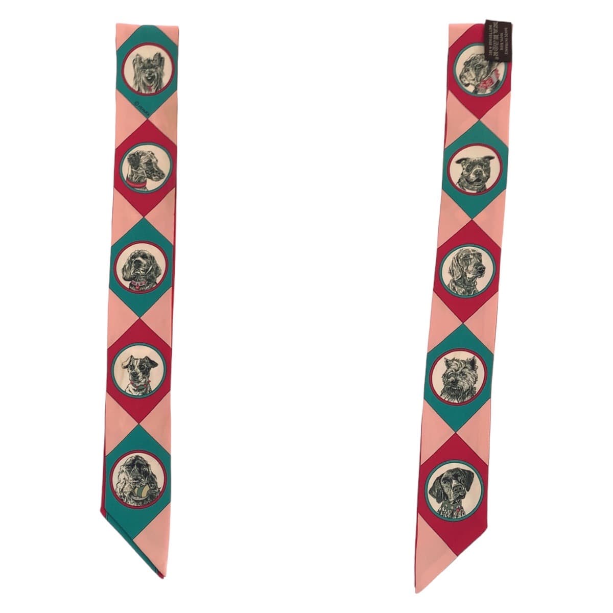 HERMES エルメス ツイリー colliers et chiens 首輪と犬 ピンク マルチカラー シルク スカーフ リボン巻き ハンドル巻き  レディース
