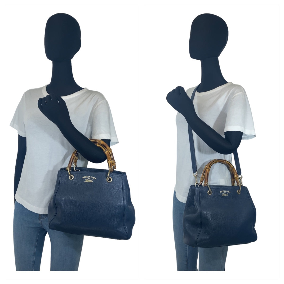 GUCCI グッチ バンブー ショッパースモール ネイビー 紺色 ゴールド金具 レザー 336032 ショルダーバッグ ハンドバッグ 2way  レディース