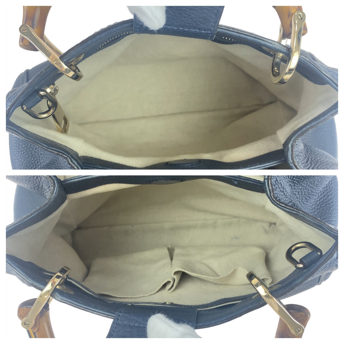 GUCCI グッチ バンブー ショッパースモール ネイビー 紺色 ゴールド金具 レザー 336032 ショルダーバッグ ハンドバッグ 2way  レディース