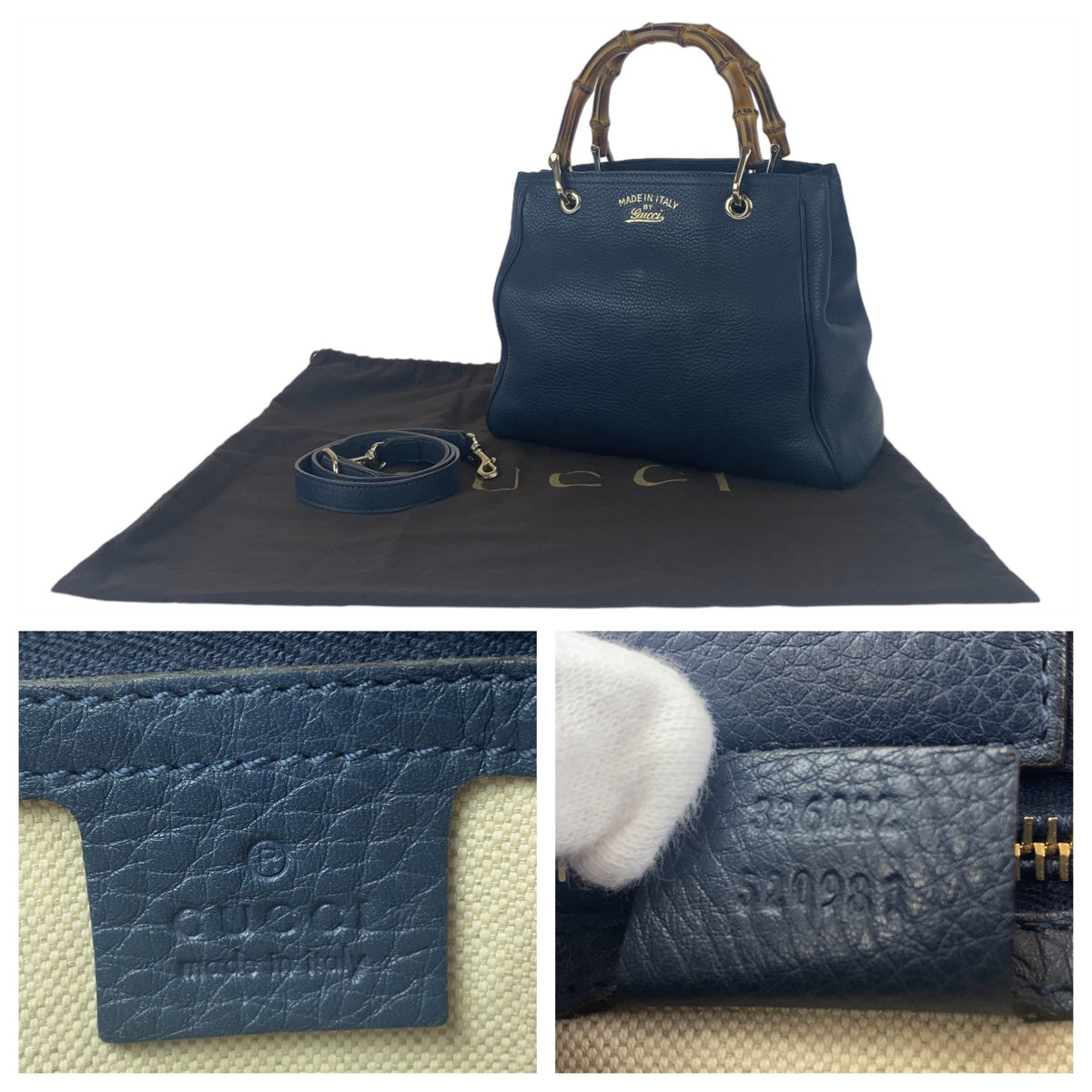 GUCCI グッチ バンブー ショッパースモール ネイビー 紺色 ゴールド金具 レザー 336032 ショルダーバッグ ハンドバッグ 2way  レディース