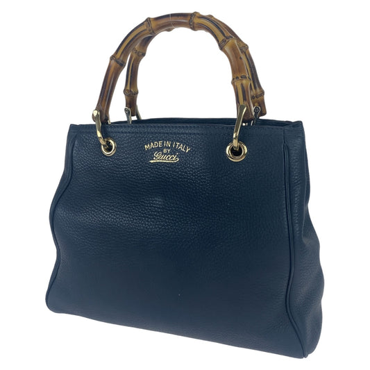 GUCCI グッチ バンブー ショッパースモール ネイビー 紺色 ゴールド金具 レザー 336032 ショルダーバッグ ハンドバッグ 2way  レディース