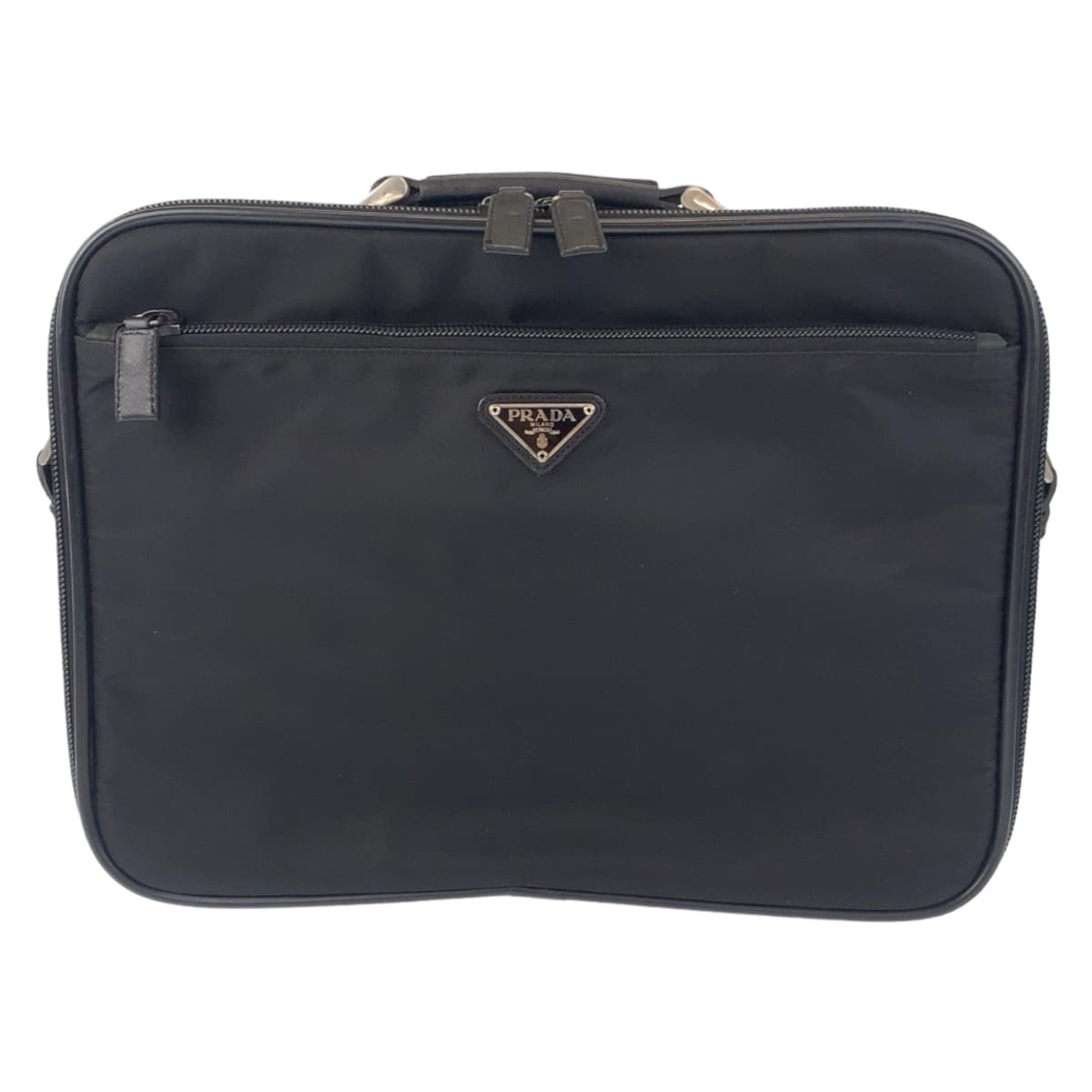 PRADA Tessuto Triangle Logo Black Silver Hardware Nylon Briefcase A4 Size 2WAY Men's