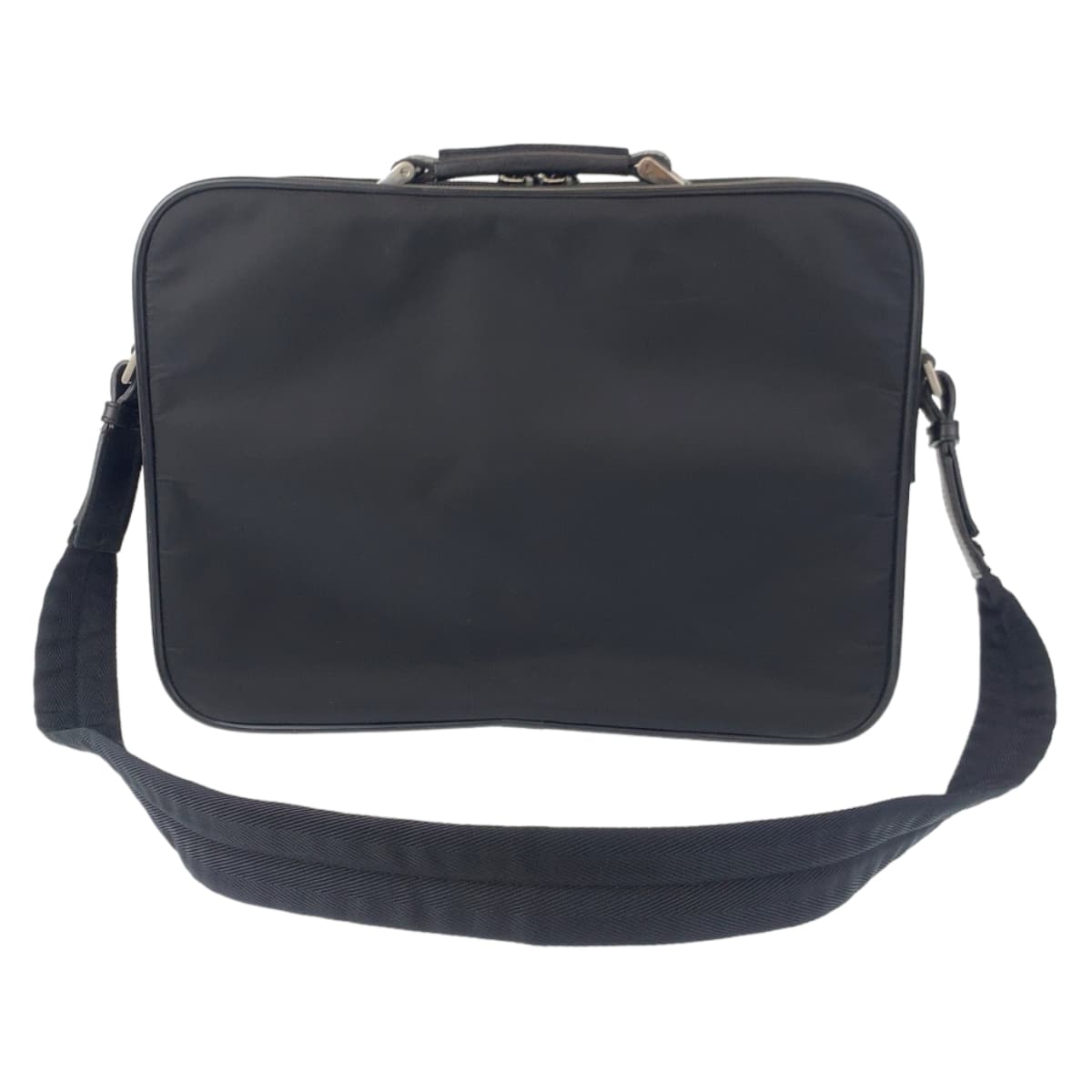 PRADA Tessuto Triangle Logo Black Silver Hardware Nylon Briefcase A4 Size 2WAY Men's