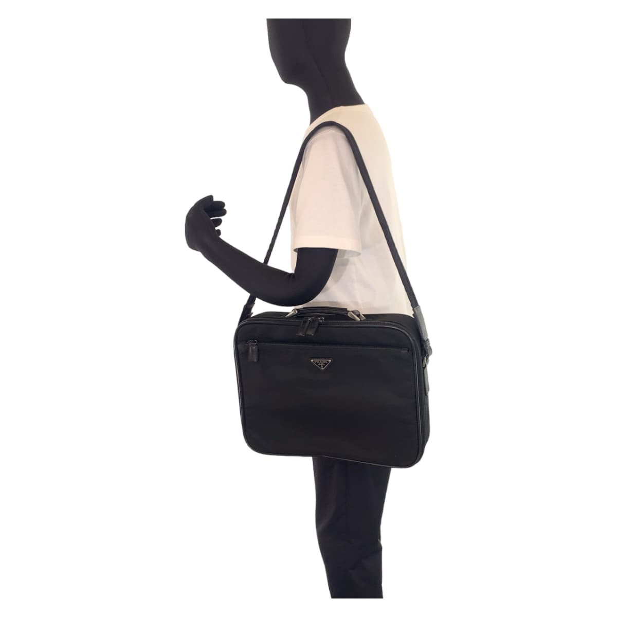 PRADA Tessuto Triangle Logo Black Silver Hardware Nylon Briefcase A4 Size 2WAY Men's