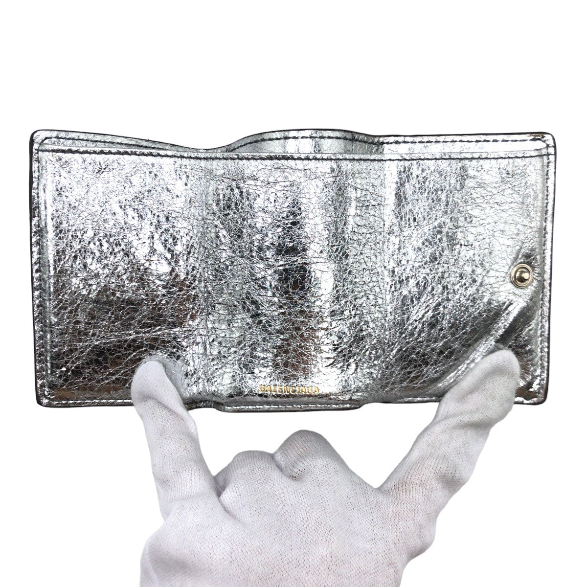 10683
BALENCIAGA バレンシアガ ペーパー 男女兼用 シルバー シルバー金具 レザー 391446 1414 折財布 コンパクトウォレット  メンズ