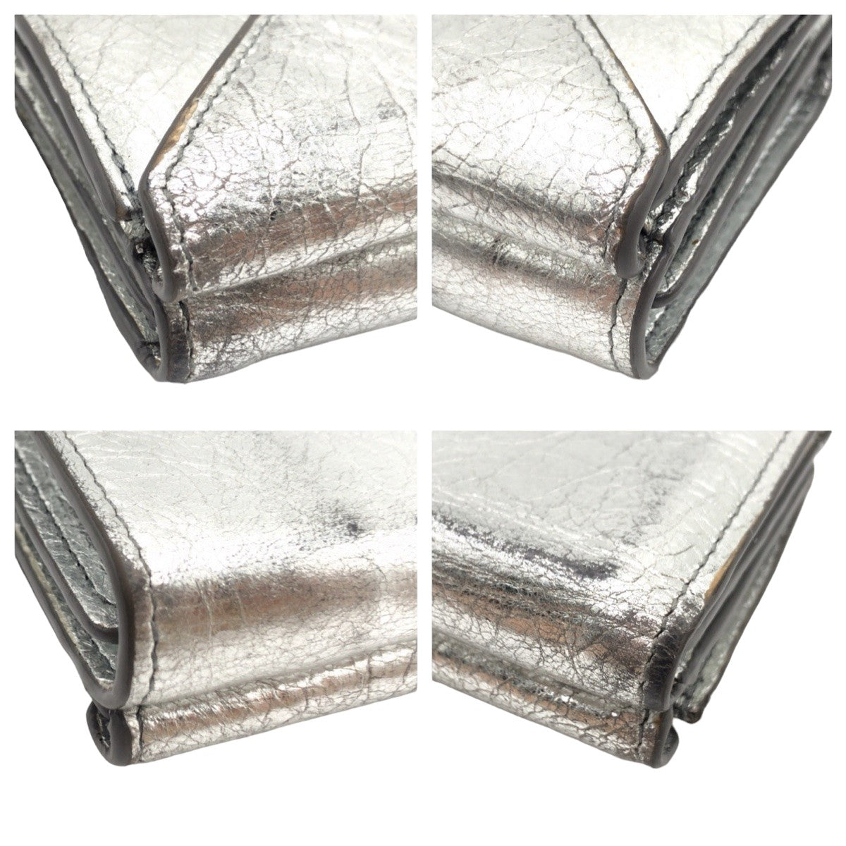 10683
BALENCIAGA バレンシアガ ペーパー 男女兼用 シルバー シルバー金具 レザー 391446 1414 折財布 コンパクトウォレット  メンズ