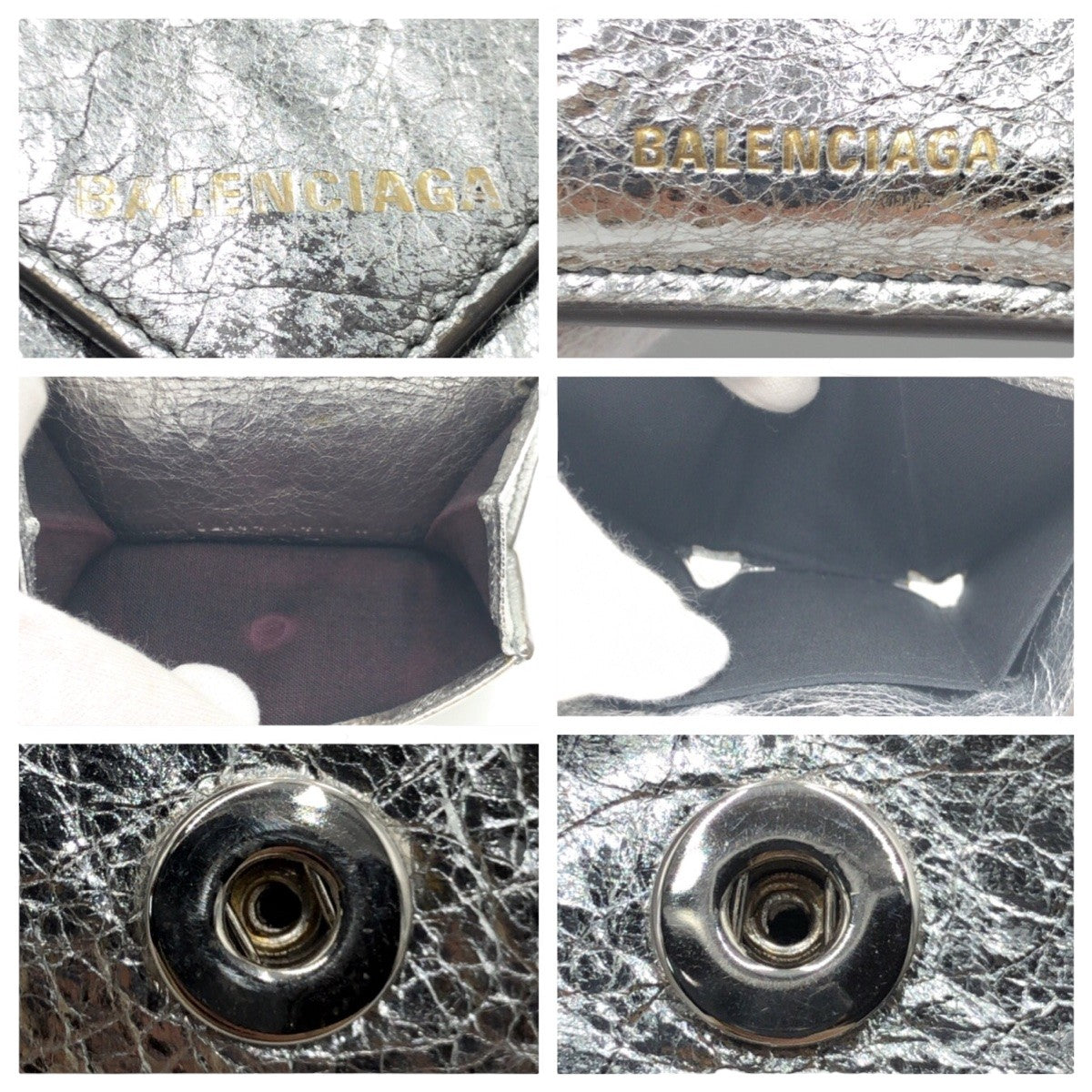 10683
BALENCIAGA バレンシアガ ペーパー 男女兼用 シルバー シルバー金具 レザー 391446 1414 折財布 コンパクトウォレット  メンズ