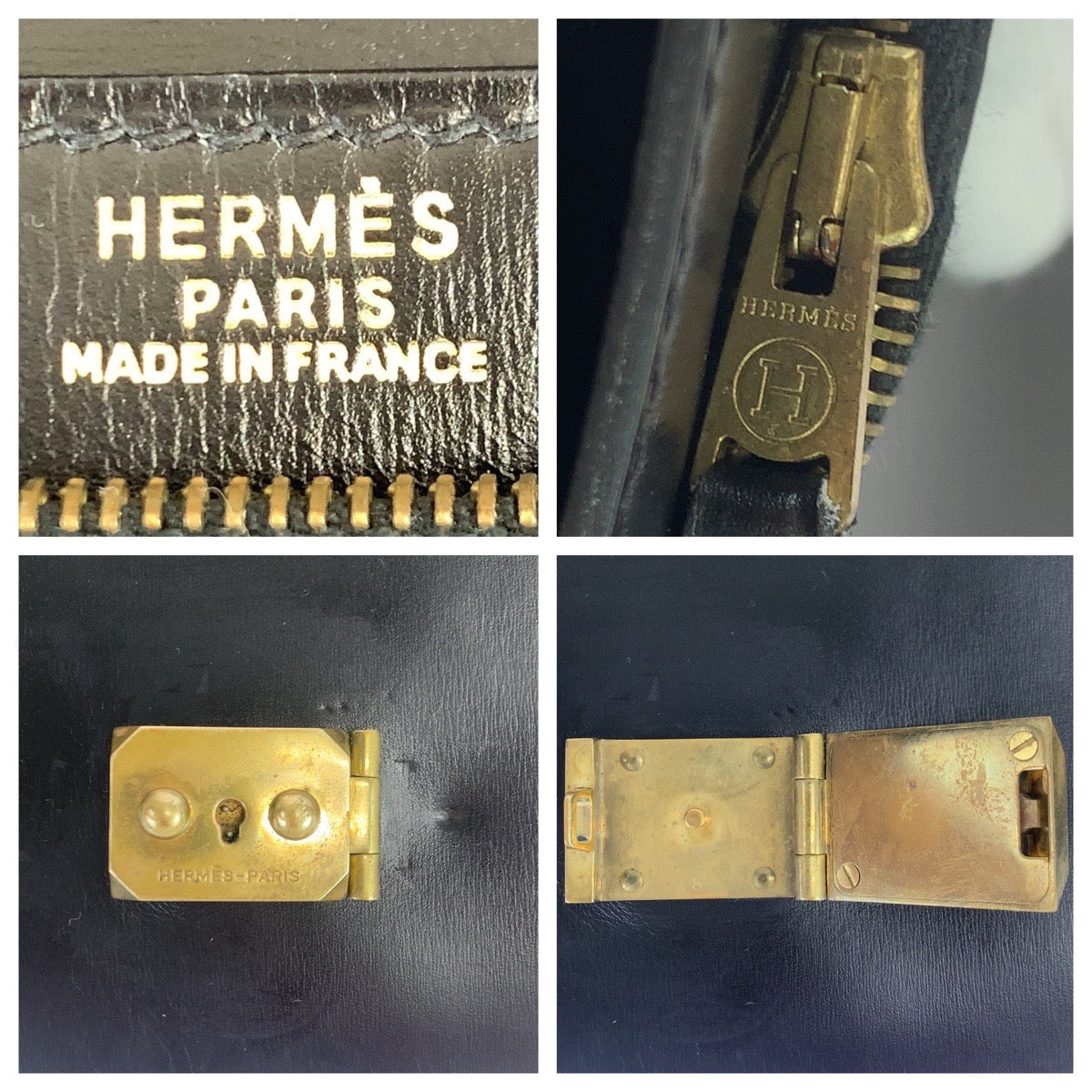 10687
 HERMES Hermes Vintage Pochette Jet Black Gold Hardware Box Calf Clutch Bag Second Bag ◯Y Stamp Men's