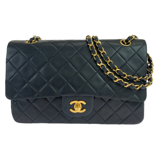 CHANEL シャネル ヴィンテージ マトラッセ25 ダブルフラップ ココマーク ターンロック ブラック 黒 ゴールド金具 ラムスキン チェーンショルダー 肩掛け  レディース