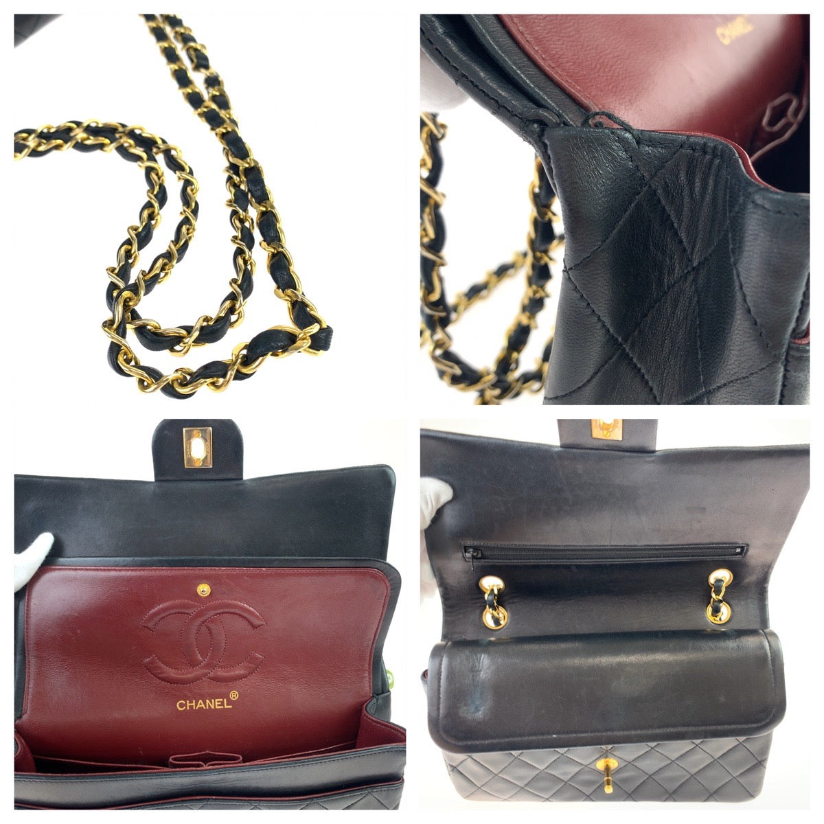 CHANEL シャネル ヴィンテージ マトラッセ25 ダブルフラップ ココマーク ターンロック ブラック 黒 ゴールド金具 ラムスキン チェーンショルダー 肩掛け  レディース