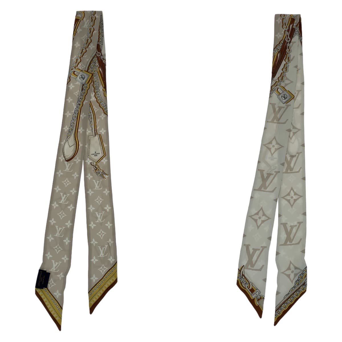 10693
LOUIS VUITTON ルイヴィトン モノグラム バンドー ベージュ マルチカラー シルク M77777 スカーフ リボン  レディース