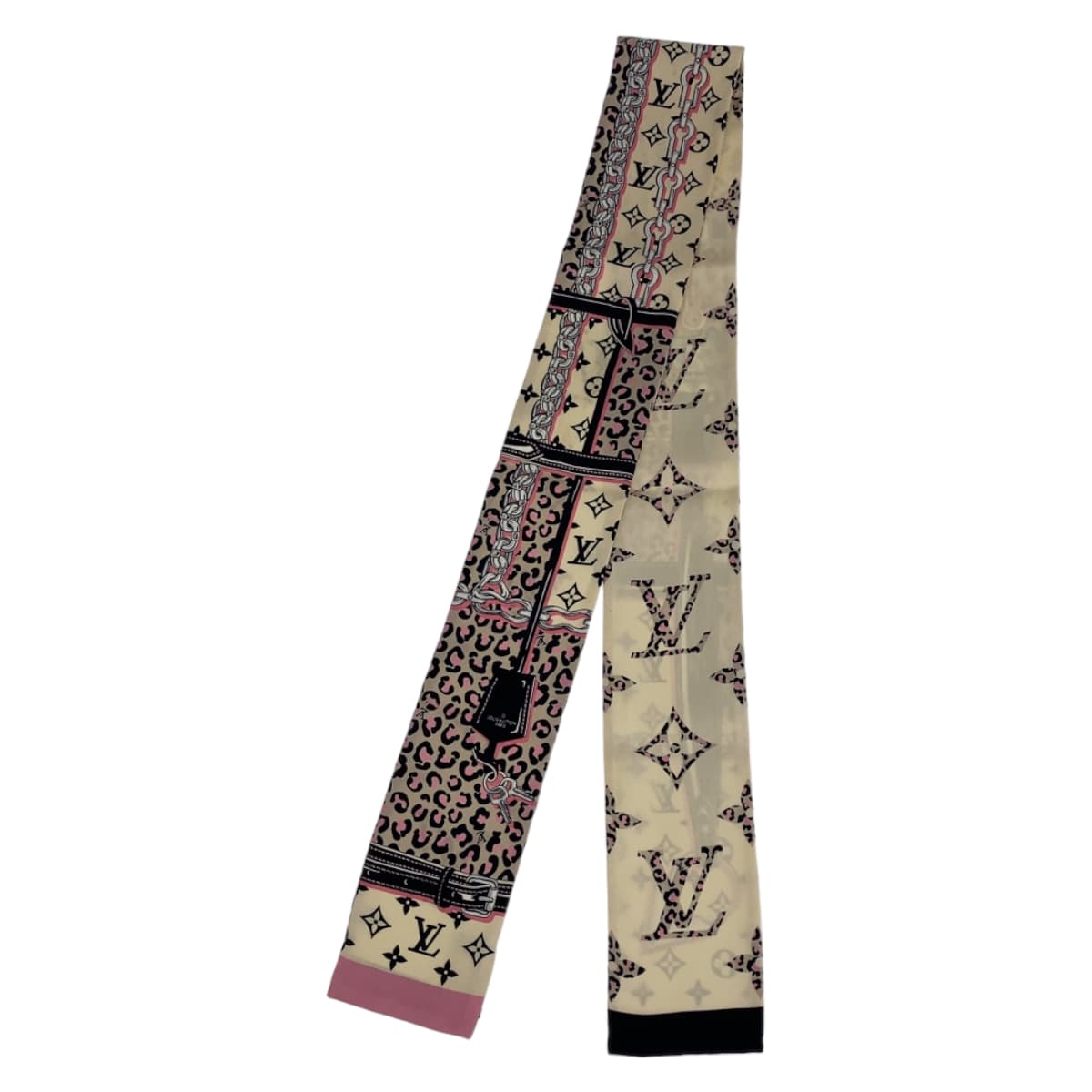 LOUIS VUITTON ルイヴィトン バンドー ワイルド アット ハート ベージュ 薄茶色 ピンク マルチカラー シルク M00418 スカーフ ハンドル巻き リボン  レディース