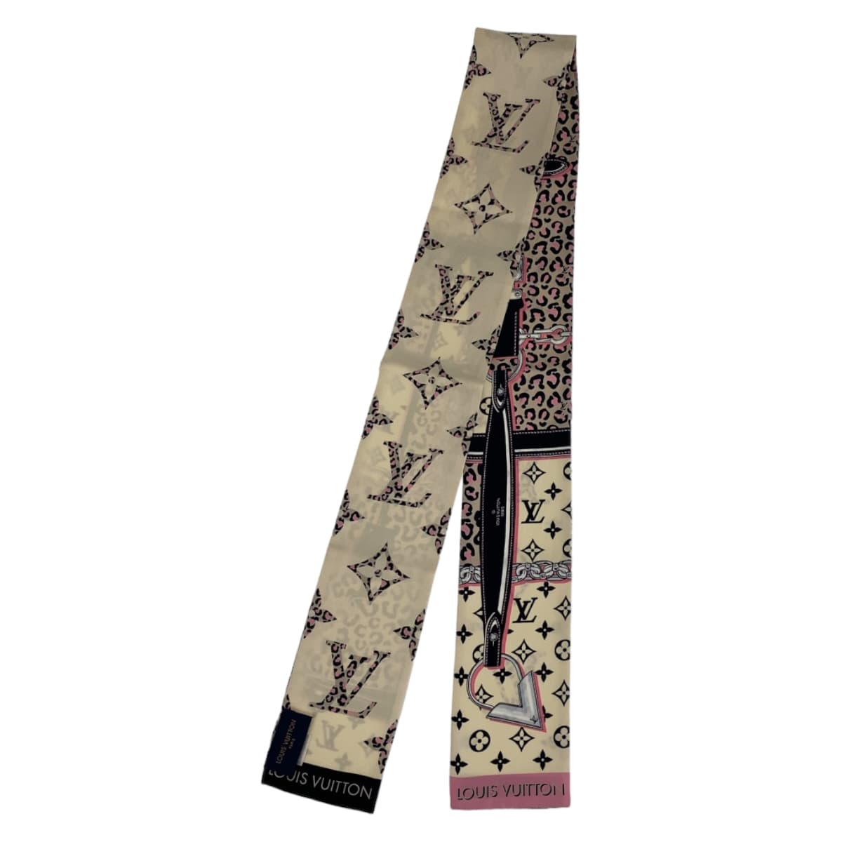 LOUIS VUITTON ルイヴィトン バンドー ワイルド アット ハート ベージュ 薄茶色 ピンク マルチカラー シルク M00418 スカーフ ハンドル巻き リボン  レディース