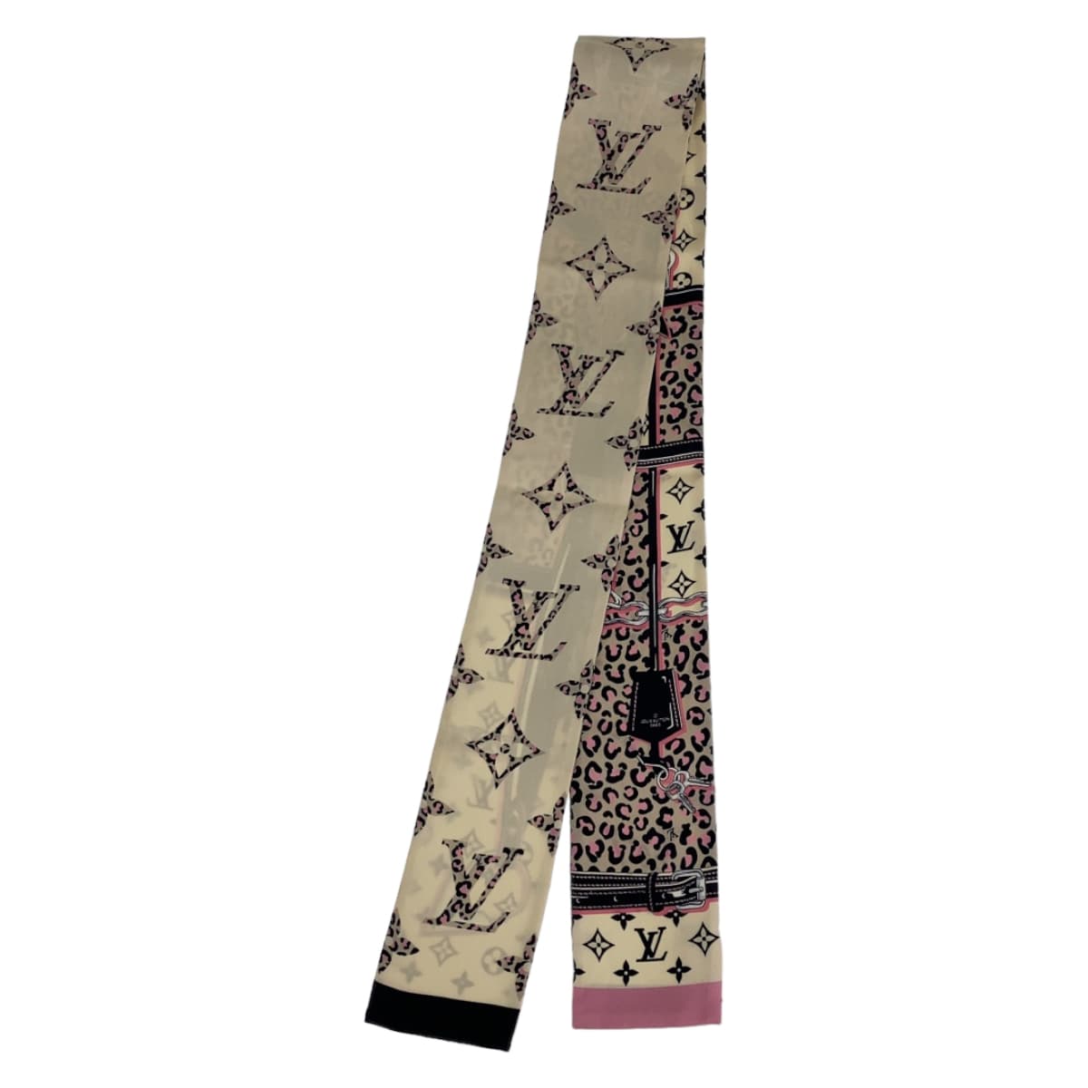 LOUIS VUITTON ルイヴィトン バンドー ワイルド アット ハート ベージュ 薄茶色 ピンク マルチカラー シルク M00418 スカーフ ハンドル巻き リボン  レディース