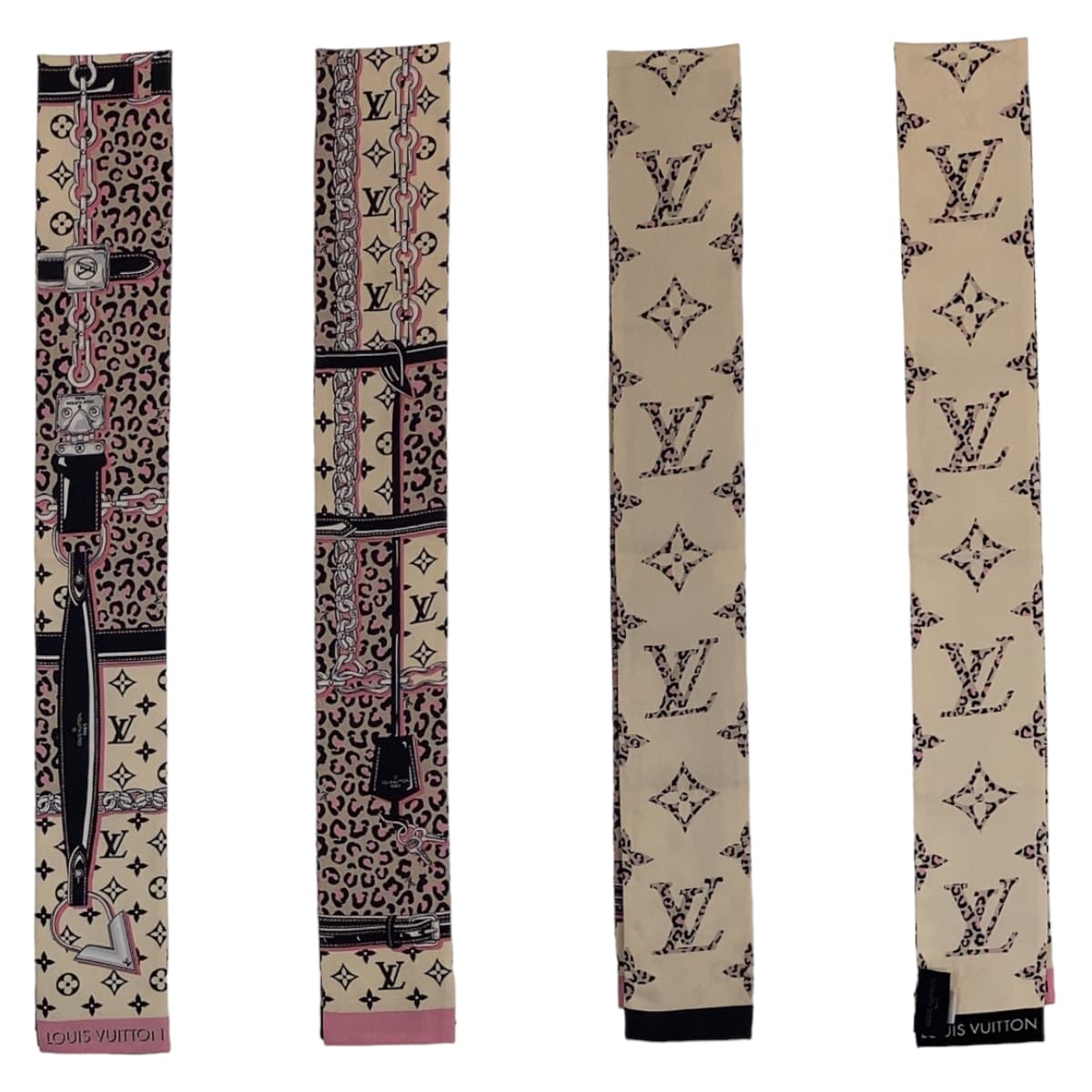 LOUIS VUITTON ルイヴィトン バンドー ワイルド アット ハート ベージュ 薄茶色 ピンク マルチカラー シルク M00418 スカーフ ハンドル巻き リボン  レディース