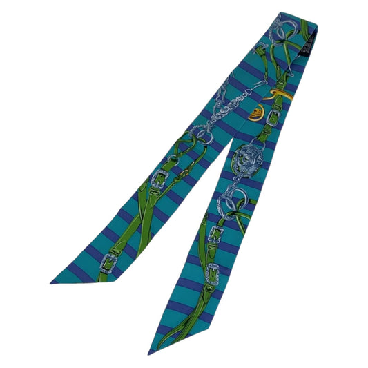 10702
HERMES エルメス ツイリー BRIDES de GALA ブルー グリーン マルチカラー シルク スカーフ リボン  レディース