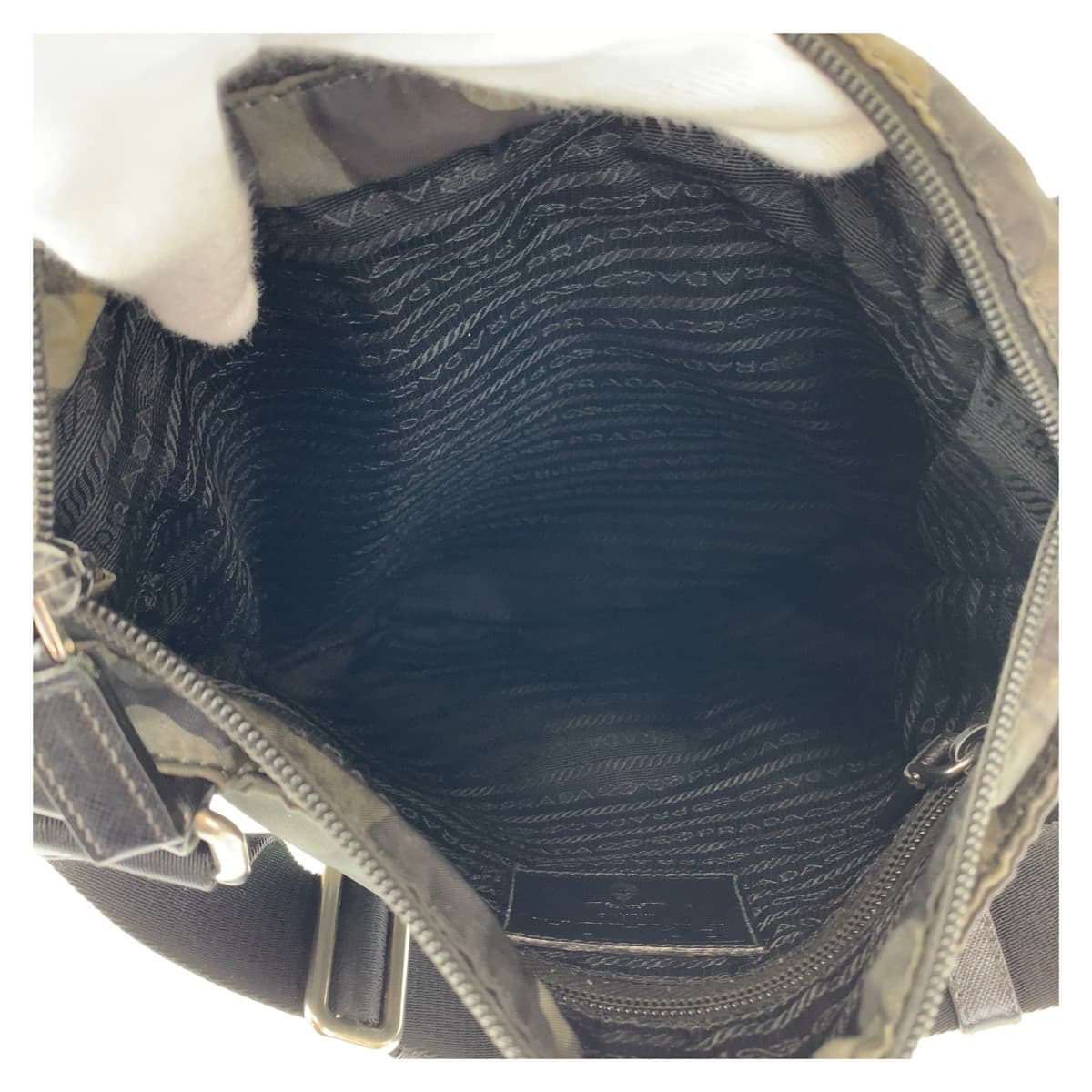 PRADA Tessuto Camouflage Khaki Green Silver Hardware Nylon Shoulder Bag Crossbody Bag for Men