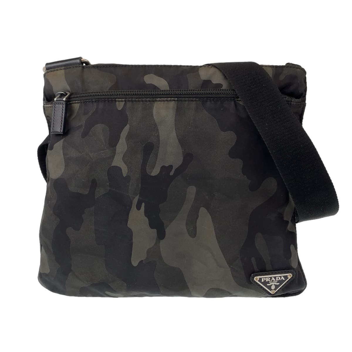 PRADA Tessuto Camouflage Khaki Green Silver Hardware Nylon Shoulder Bag Crossbody Bag for Men