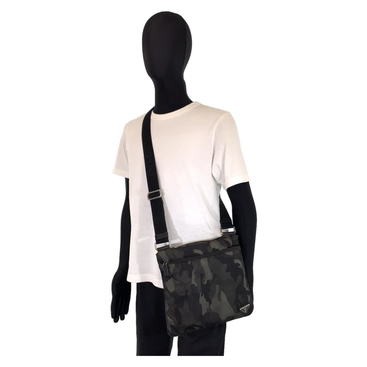 PRADA Tessuto Camouflage Khaki Green Silver Hardware Nylon Shoulder Bag Crossbody Bag for Men