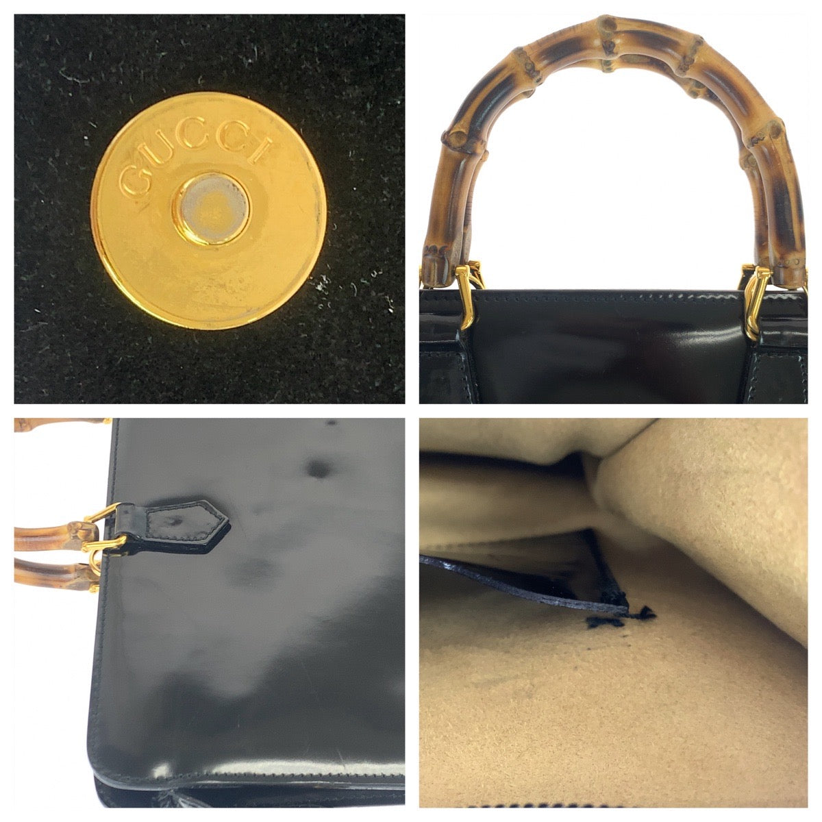 GUCCI グッチ バンブー ブラック 黒 ゴールド金具 パテントレザー 1529593675 ビジネスバッグ ブリーフケース A4収納  メンズ