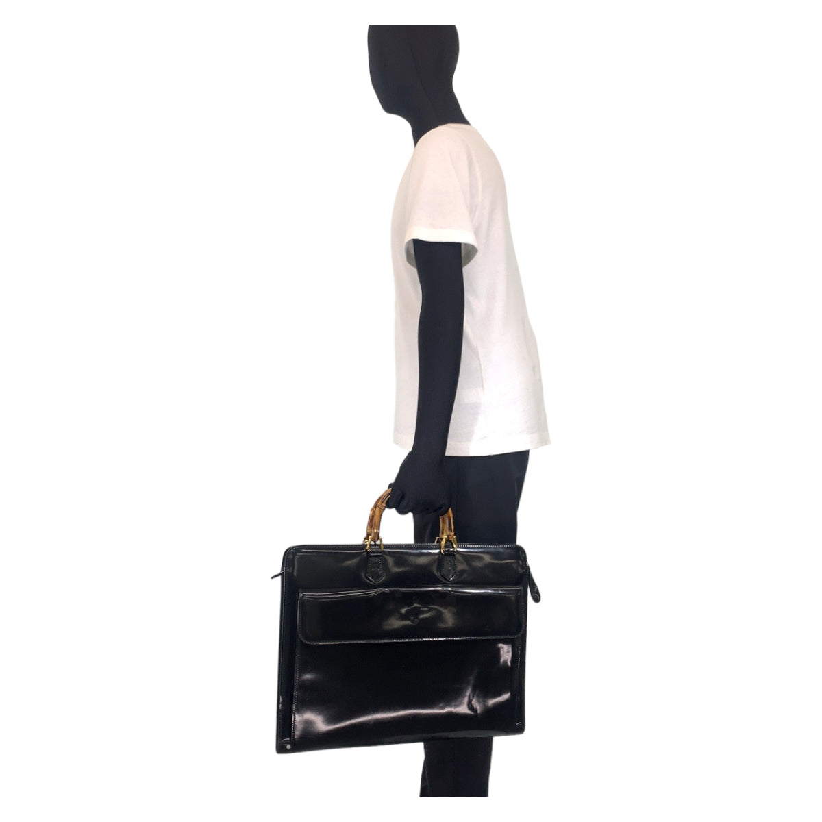 GUCCI グッチ バンブー ブラック 黒 ゴールド金具 パテントレザー 1529593675 ビジネスバッグ ブリーフケース A4収納  メンズ