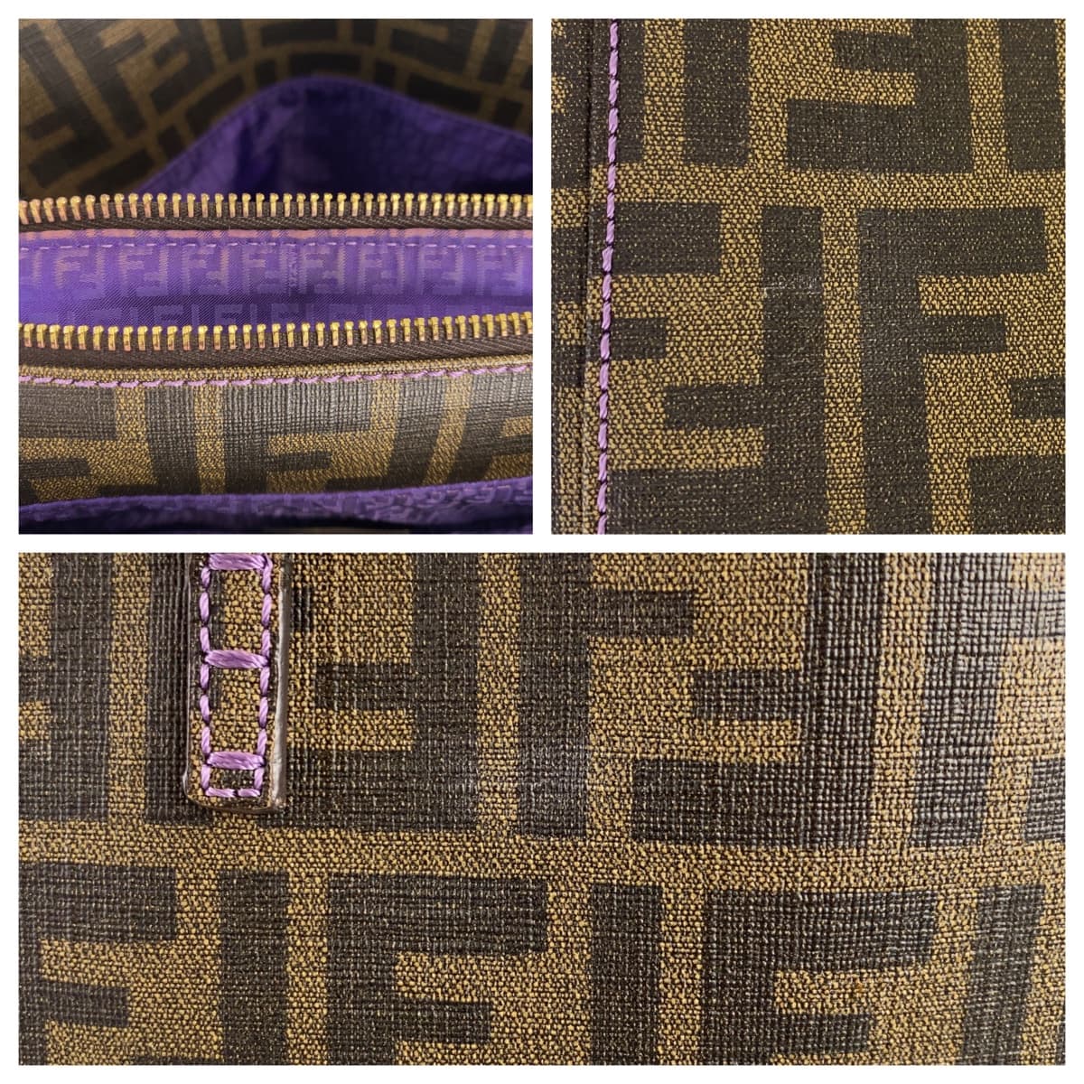 FENDI フェンディ ズッカ ブラウン 茶 ゴールド金具 PVC 6BH211 トートバッグ 肩掛け  レディース