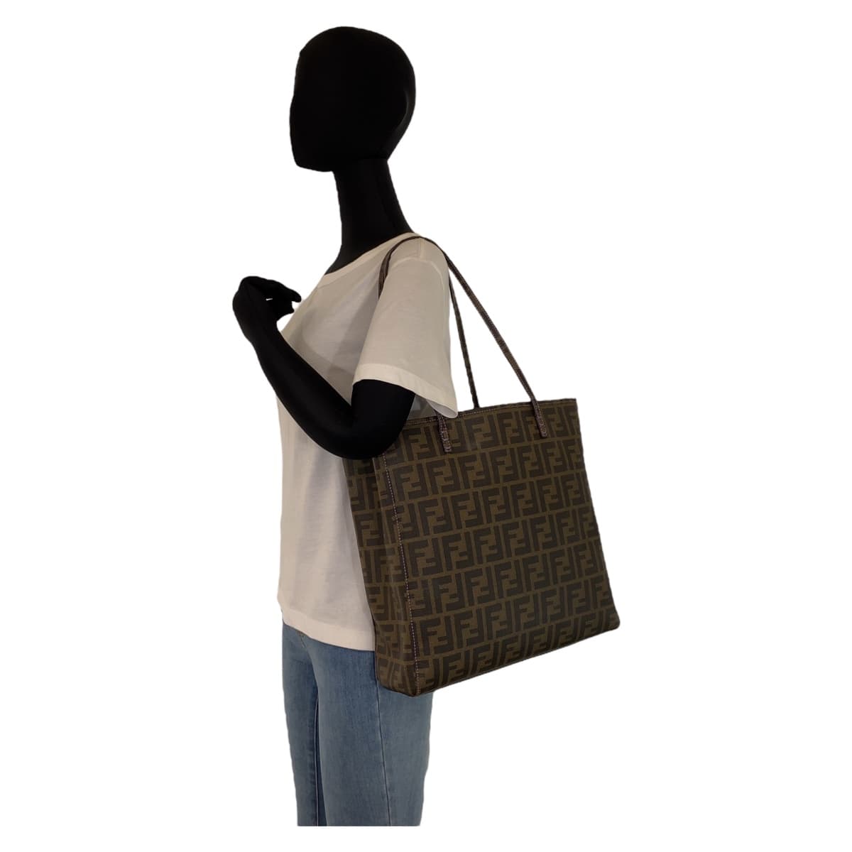 FENDI フェンディ ズッカ ブラウン 茶 ゴールド金具 PVC 6BH211 トートバッグ 肩掛け  レディース
