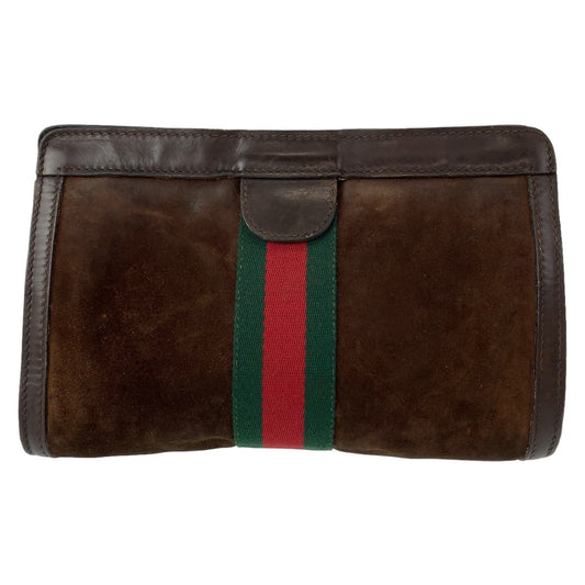 10721
GUCCI グッチ ヴィンテージ シェリーライン オールドグッチ ブラウン レッド グリーン スウェード / レザー クラッチバッグ セカンドバッグ 男女兼用  メンズ